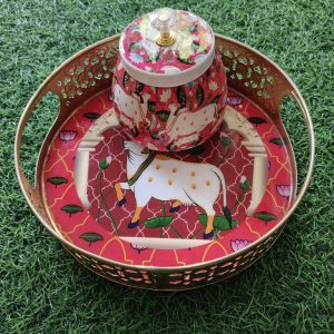Pichwai Metal Tray with Storage Jar