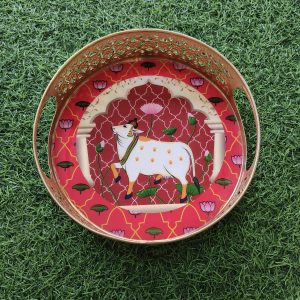Pichwai Metal Tray with Storage Jar - Image 3