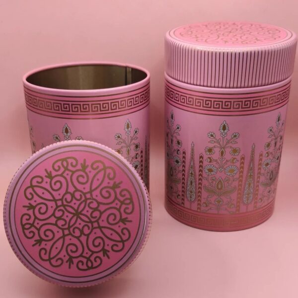 Round Pink Tin Box for Indian Festivals – Decorative Packaging