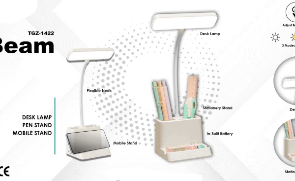 3-in-1 LED Desk Lamp with Pen Holder & Mobile Stand | Adjustable Brightness Study Table Lamp for Home & Office