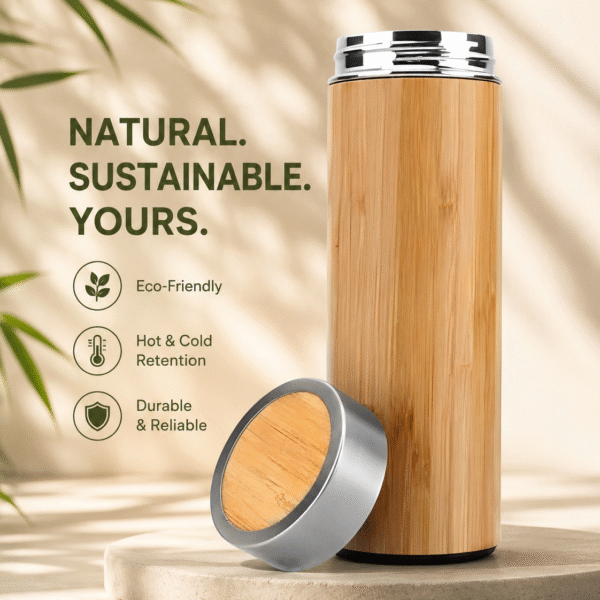 Zen Stainless Steel Bamboo Vacuum Flask – Eco-Friendly Double Wall Insulated Bottle (500ml / 750ml)
