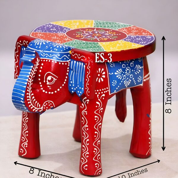 Handcrafted Red Elephant Wooden Stool
