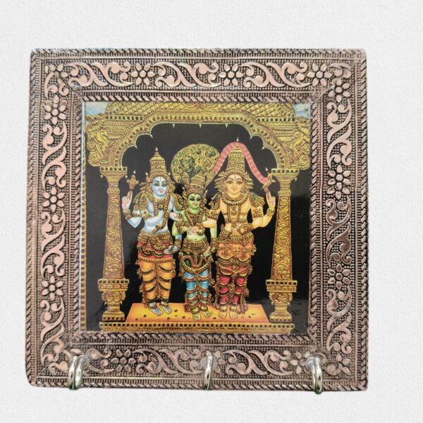 Handcrafted Tanjore Painting Wooden Keyholder – Traditional Indian Wall Décor for Festivals