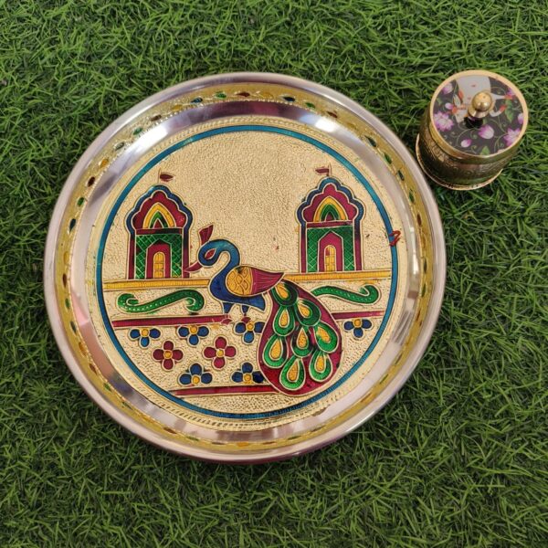 Meenakari Plate & Kumkum Box Combo – Traditional Handcrafted Gift Set